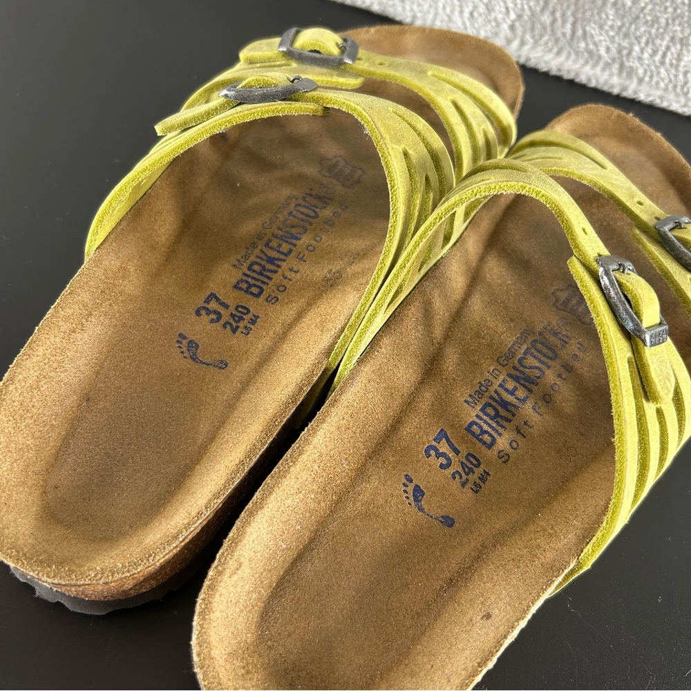 BIRKENSTOCK Granada Soft Footbed Lime Green Suede Leather Sandals Size 37 US 6 - Picture 7 of 9